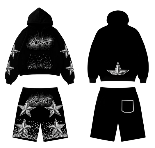 Conjunto Pedreria Hoodie y Short Dawn Star Black — Drip