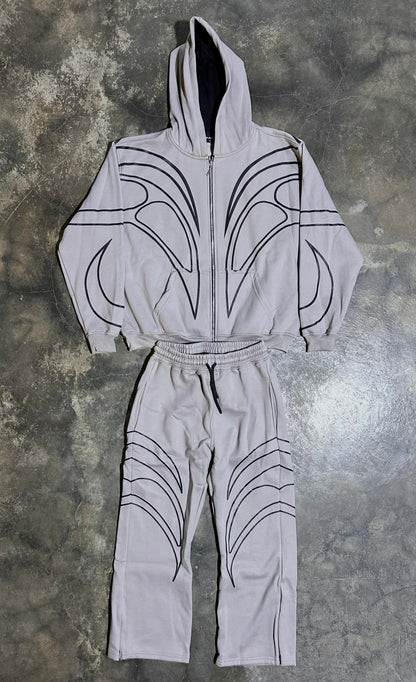 Conjunto Pigeon Leaf Zip Hoodie y Buzo Cement — Streetwear