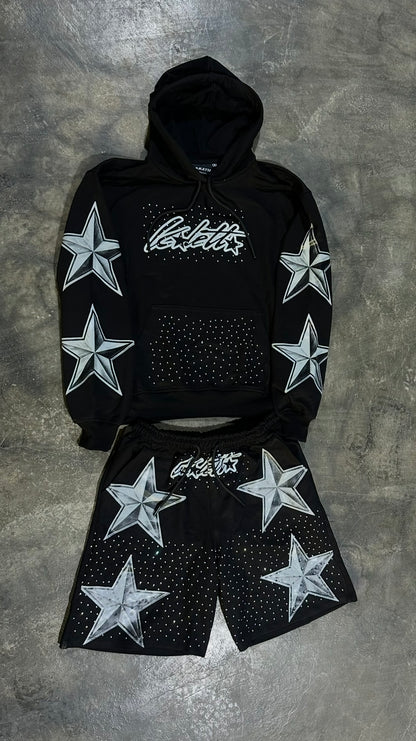 Conjunto Pedreria Hoodie y Short Dawn Star Black — Drip
