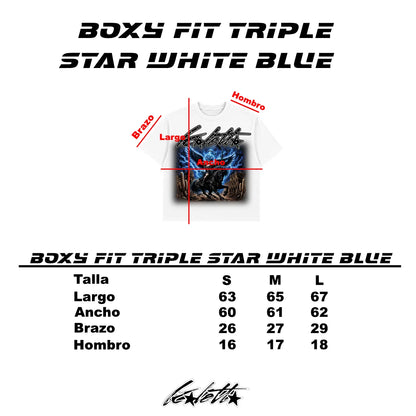 Polo Boxy Fit Triple Star White Blue