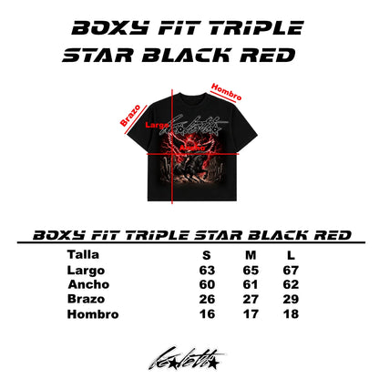 Boxy Fit Triple Star Black Red